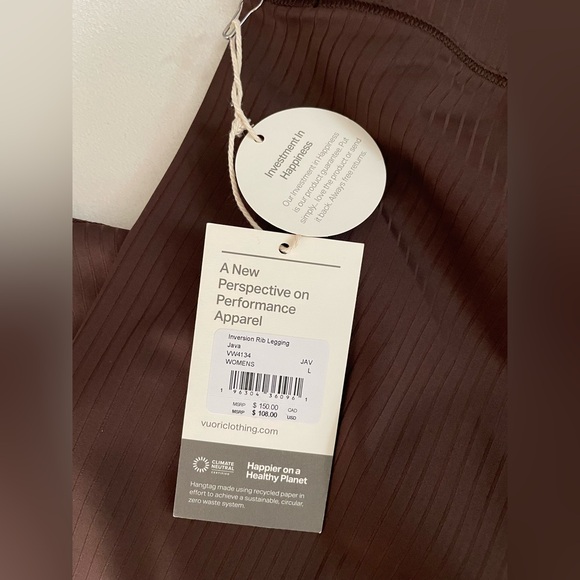 NWT Vuori Inversion Ribbed Java High-Waisted Performance Leggings Size L - Picture 10 of 12
